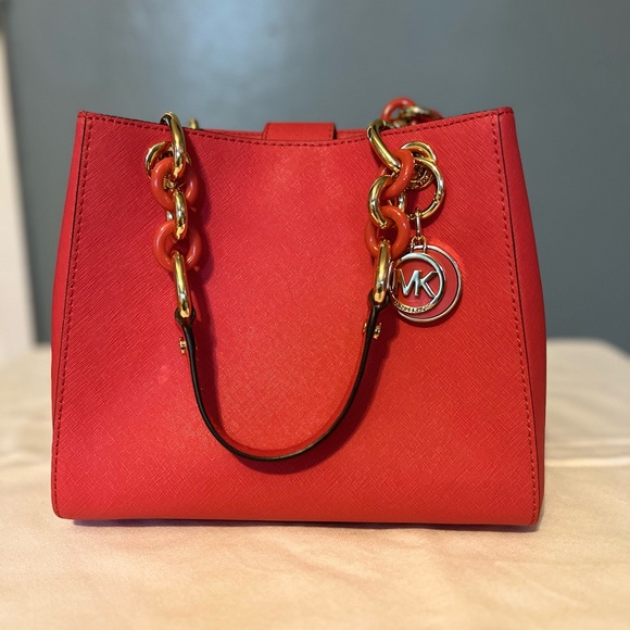 Michael Kors Cynthia Safiano Satchel in Watermelon - Picture 1 of 8
